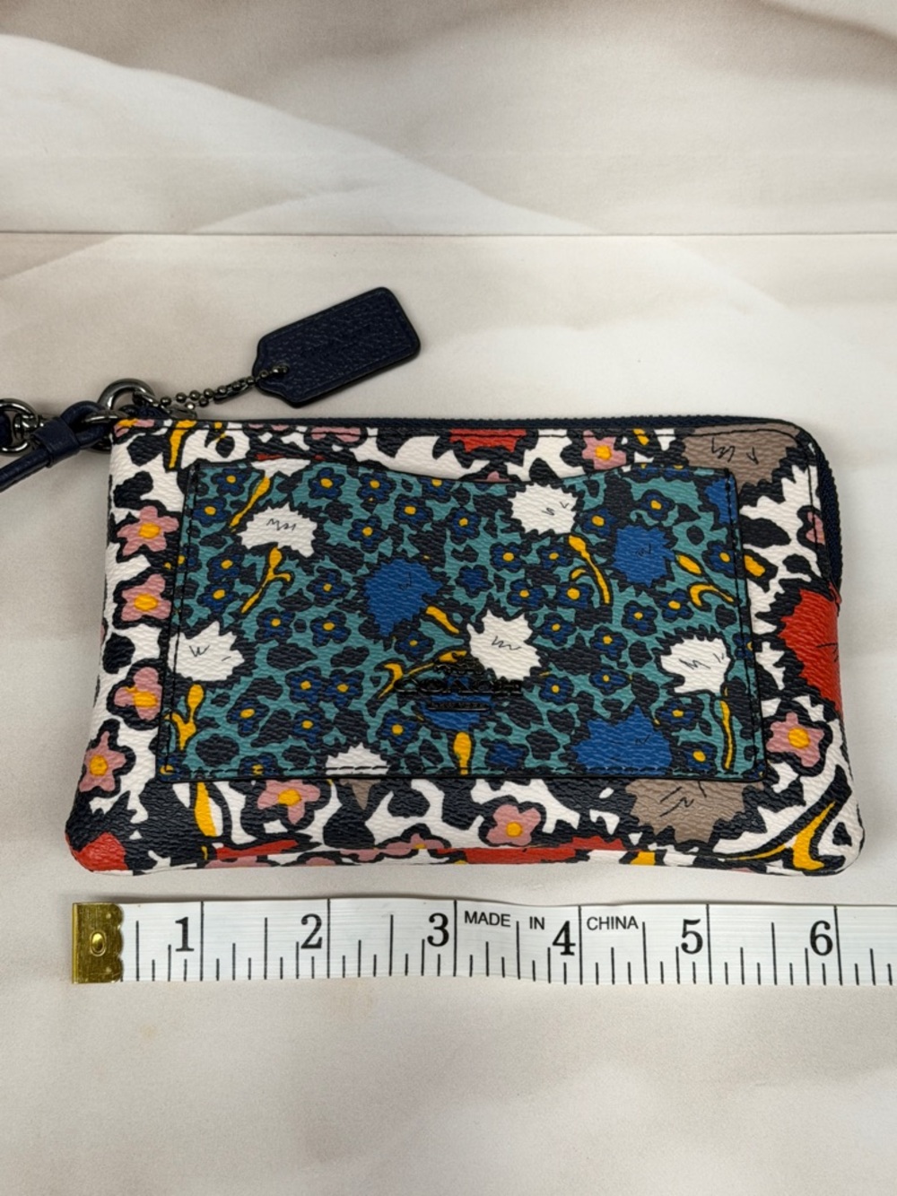 COACH Blue Multi Floral Leather Wristlet - Picture 11 of 13